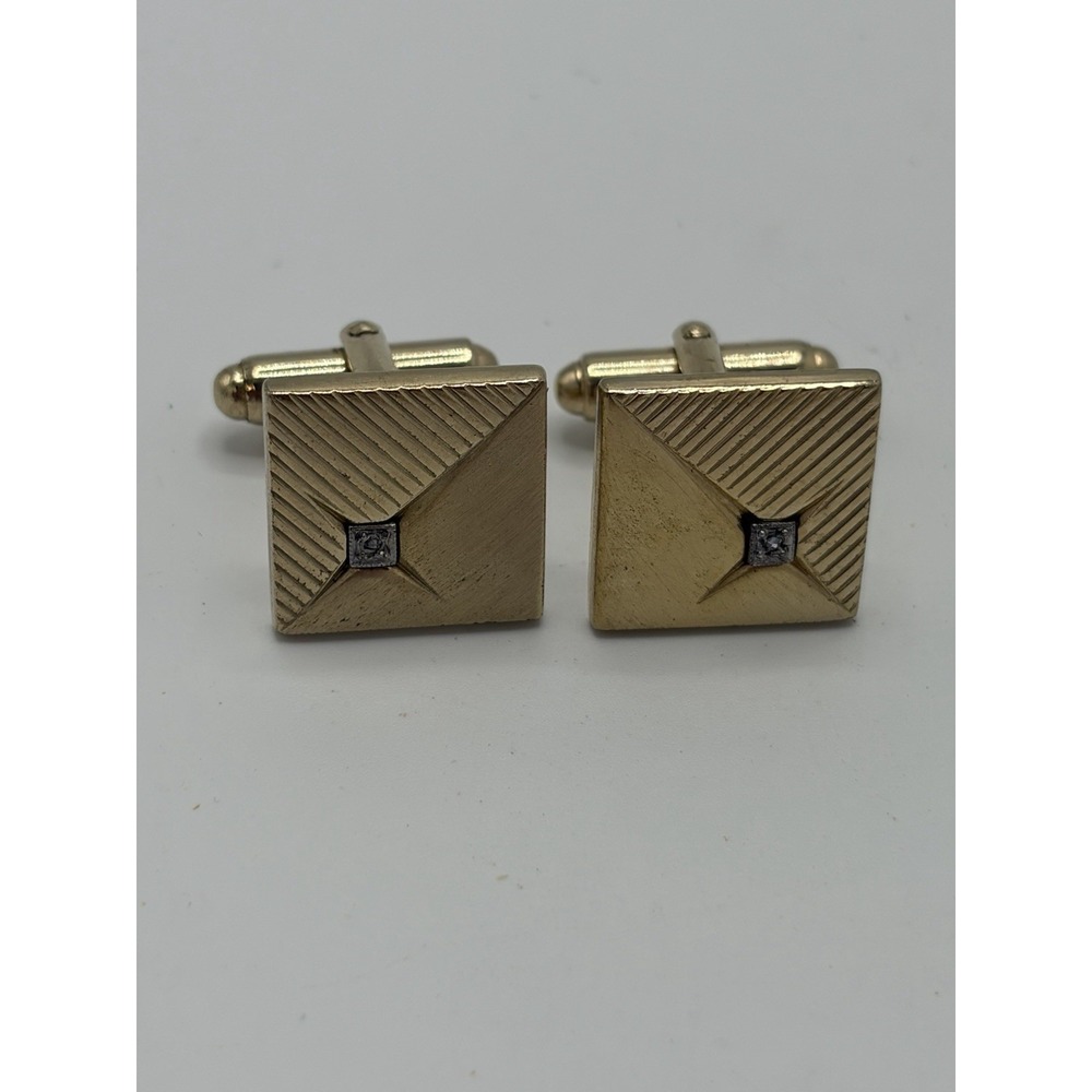 Vintage Anson Cufflinks MCM Gold Tone Rhinestone Inlay